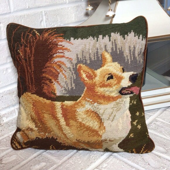 Corgi Needlepoint Dog Throw Pillow -square - Picture 3 of 7